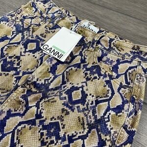 Ganni Women's Denim Maxi Skirt Safari Snake Print 38 US 6 Medium New